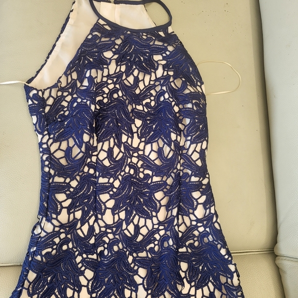 Zara Dresses & Skirts - keepsake dress nude with royal blue knee length